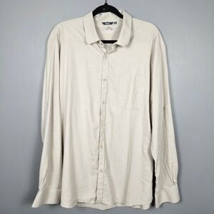 Bohio Mens XL Linen Blend Button Up Shirt‎ Long Sleeve Khaki Beach Casual